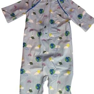 Baby Boden Rashguard up Sunsuit Unisex 9-12M Light Blue Half-Zip UPF 40+